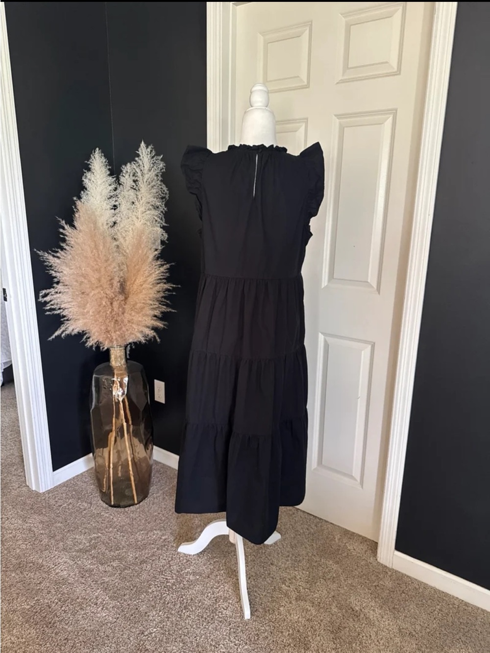 J.Crew Tiered ruffle-sleeve cotton poplin dress in Black size Large - Picture 6 of 12